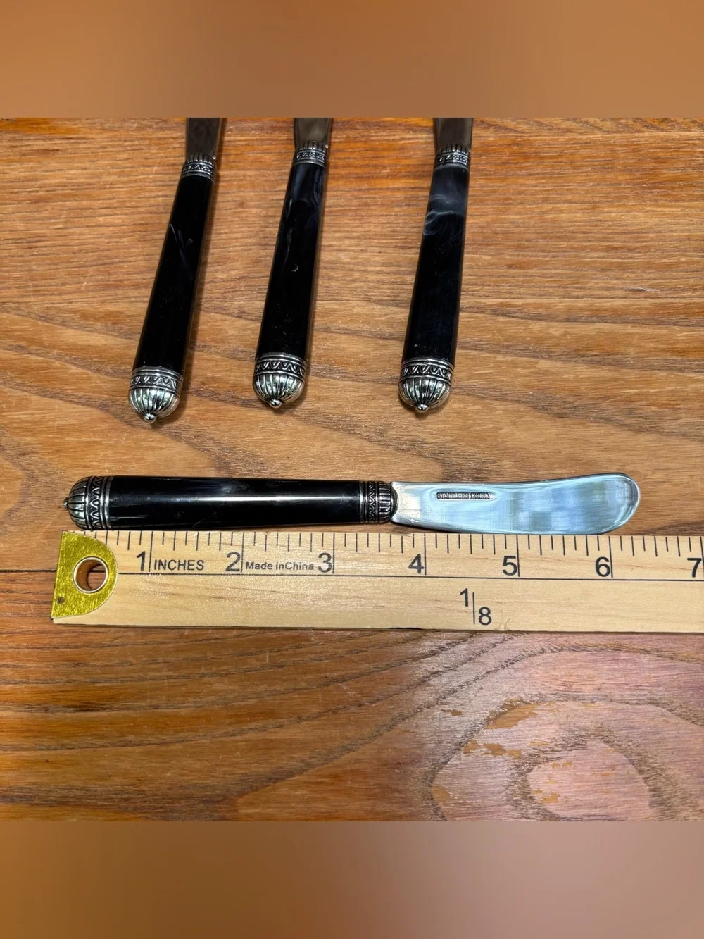 Stainless china marbled resin handles silver filigree end caps Cheese Spreaders